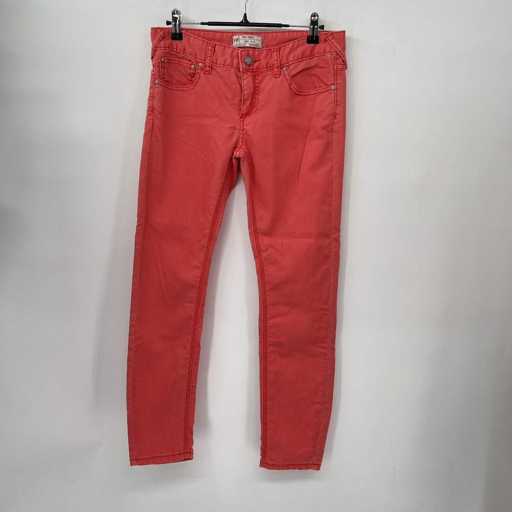 Free‎ People 27 Skinny Jeans Women Coral Pink Low Rise Stretch Denim